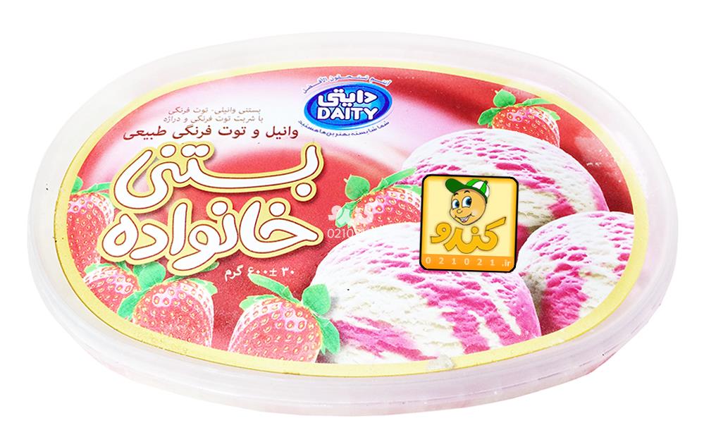 تصویر بزرگ‌شده بستنی وانیل با شربت توت فرنگی 600 گرمی دایتی