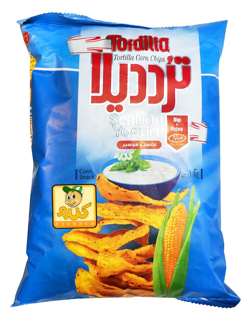 تصویر بزرگ‌شده چیپس برگ ذرت با طعم ماست موسیر 10 گرمی ترددیلا
