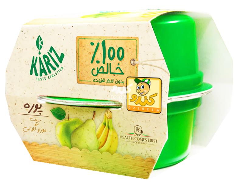 تصویر بزرگ‌شده پوره طبیعی سیب و موز و گلابی بدون شکر 2عددی 100گرمی کاریز
