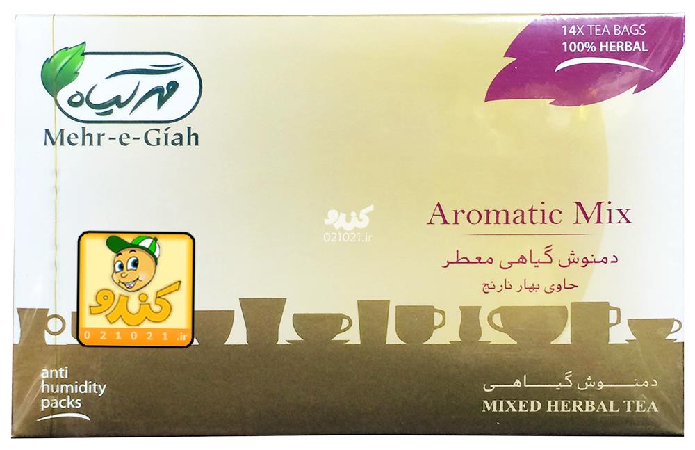 تصویر بزرگ‌شده دمنوش گیاهی معطر حاوی بهارنارنج 14عددی مهرگیاه